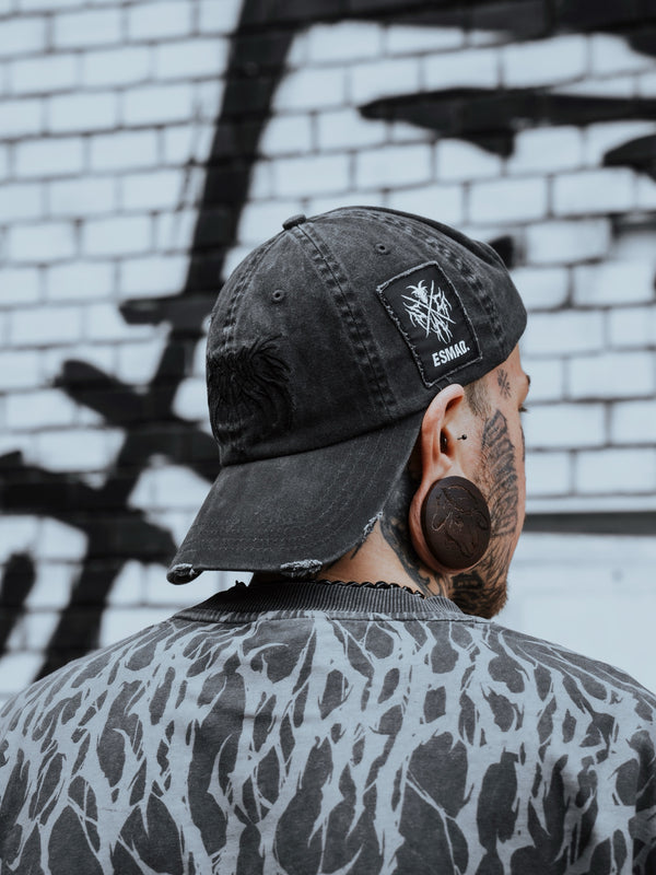 Bloodshot - Bleached Dad Cap (Black) Lifestyle Image