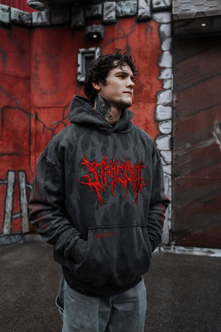 Bloodshot - Heavy Oversized Hoodie (Red Acid) 400GSM Image 5