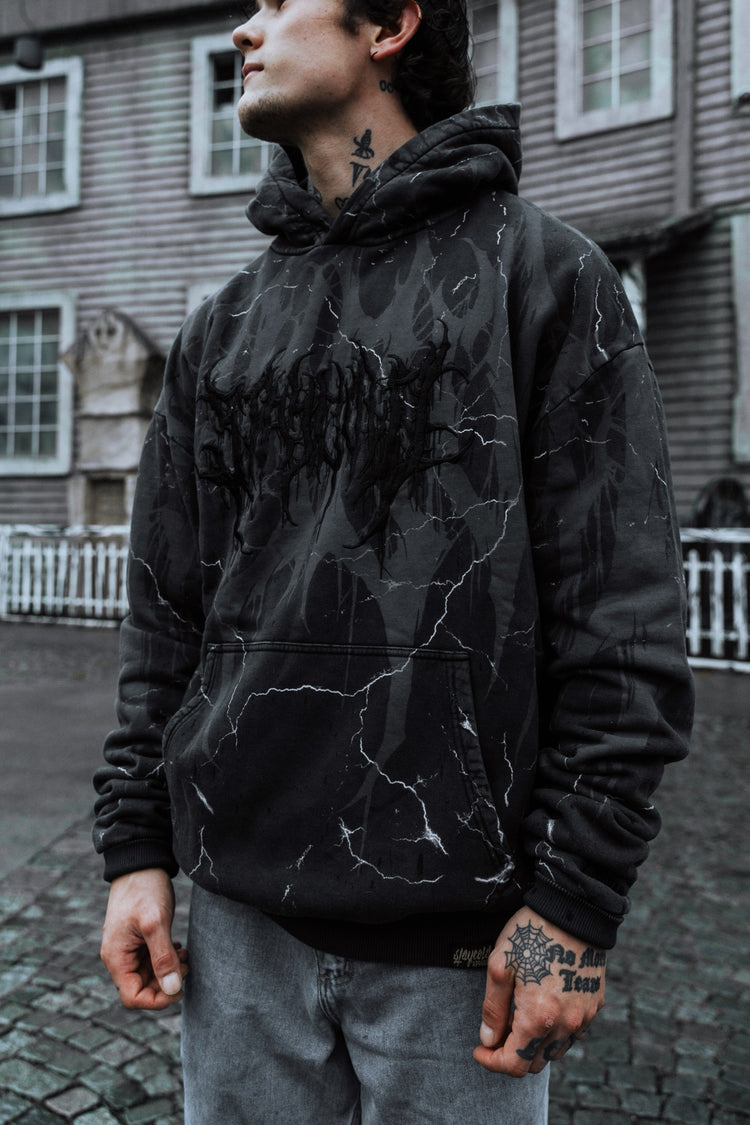 Bloodshot - Heavy Oversized Hoodie (Black Acid) 400GSM Image 8