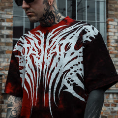 Necroblade (white) - Heavy Oversized T-Shirt Acid Red 250GSM Lifestyle Image