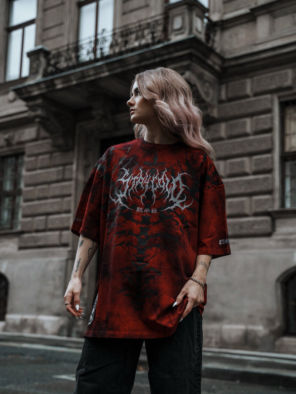 Nocturnal Lifelines - Heavy Oversized T-Shirt (Red Acid) 250GSM Lifestyle Image