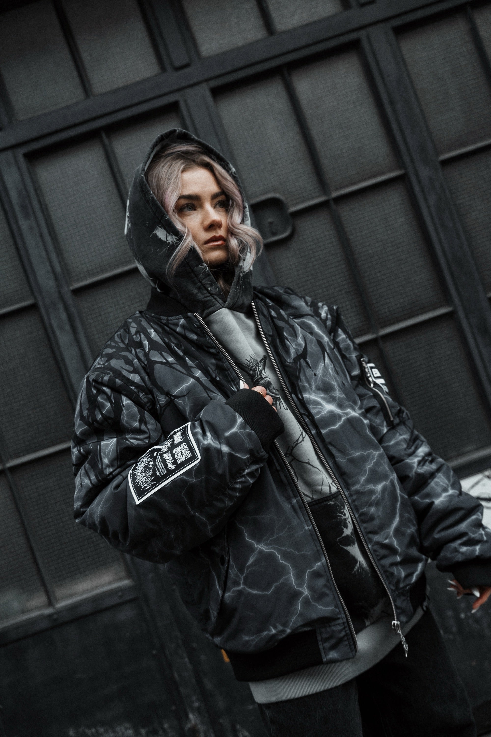 Reign Of Blood (black) - Bomber Jacket (Acid Washed Storm)