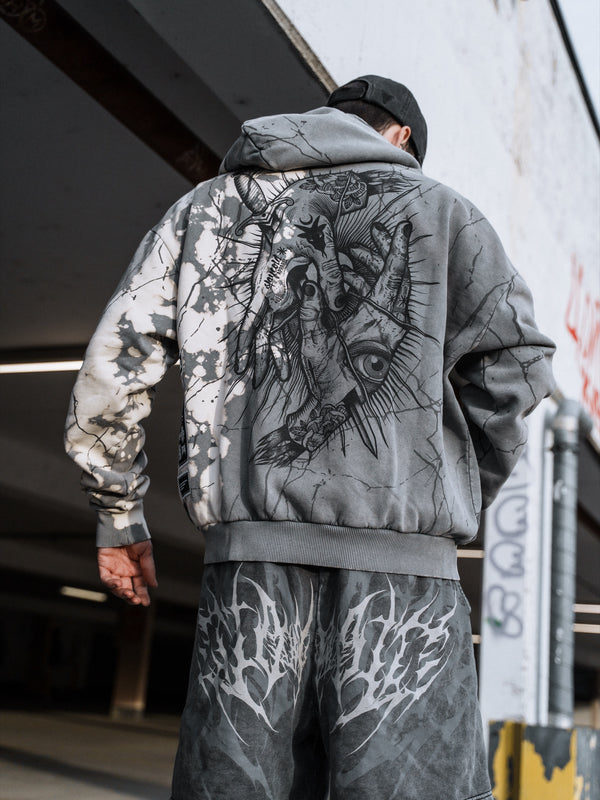 Think Twice - Heavy Oversized Hoodie (Bleach Splatter) 400GSM Lifestyle Image