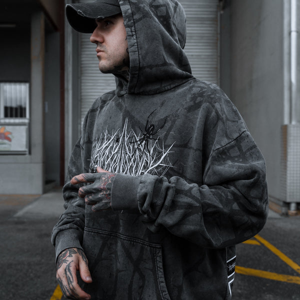 Veil Of Thorns - Heavy Oversized Hoodie (Acid Washed) 400GSM Lifestyle Image